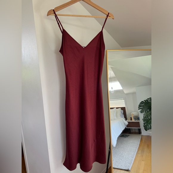 Wilfred Only Slip Satin Midi Dress - Garnet Red - Size Small - Picture 3 of 6